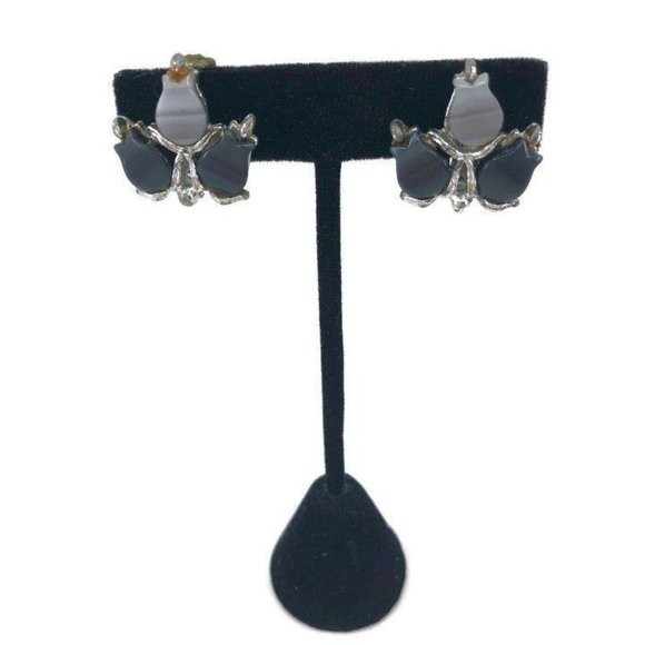 Vintage Blue Thermoset Clip On Earrings - Picture 2 of 6